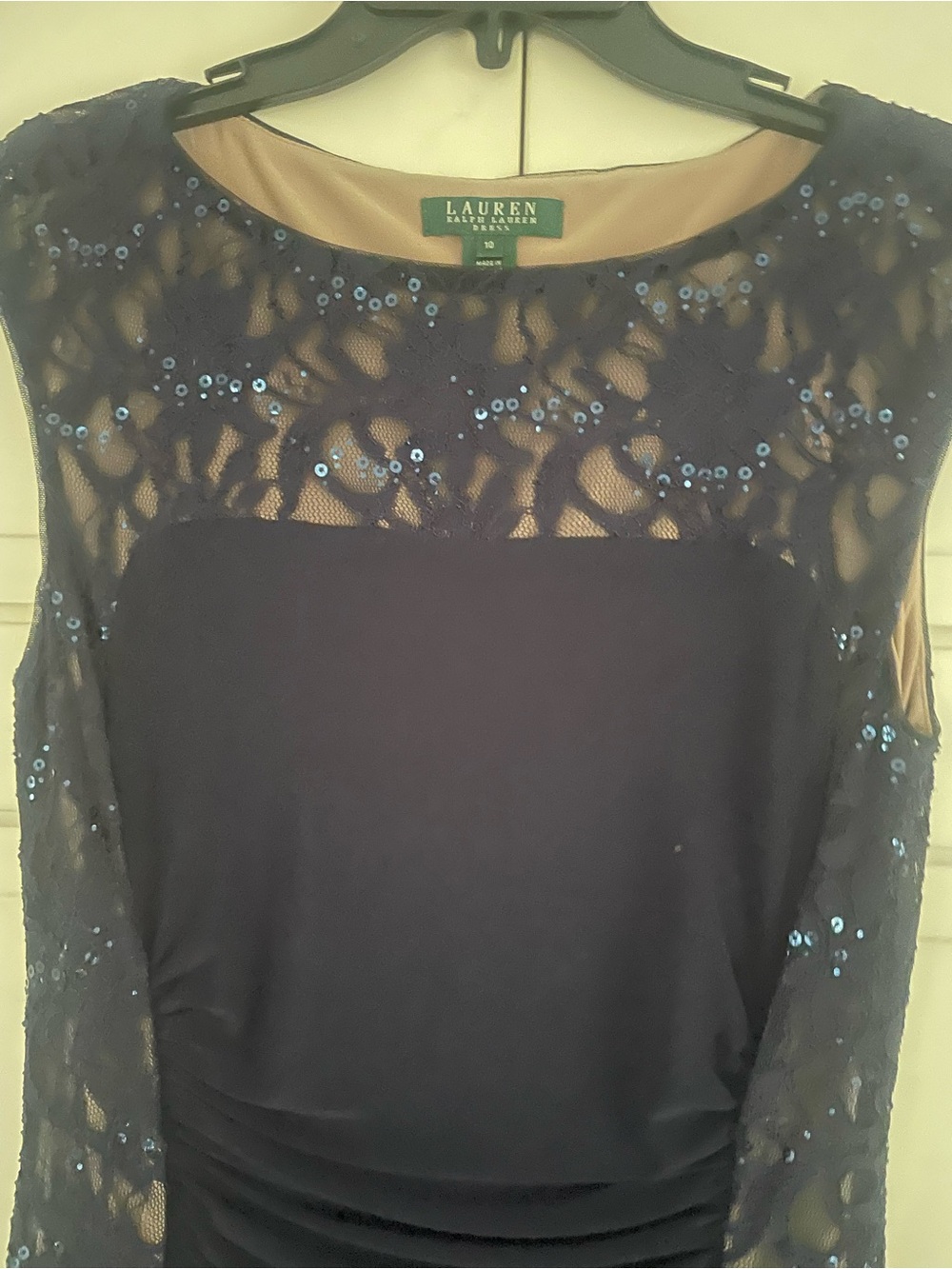 Ralph Lauren Navy Lace Sequin Sleeveless Dress Top